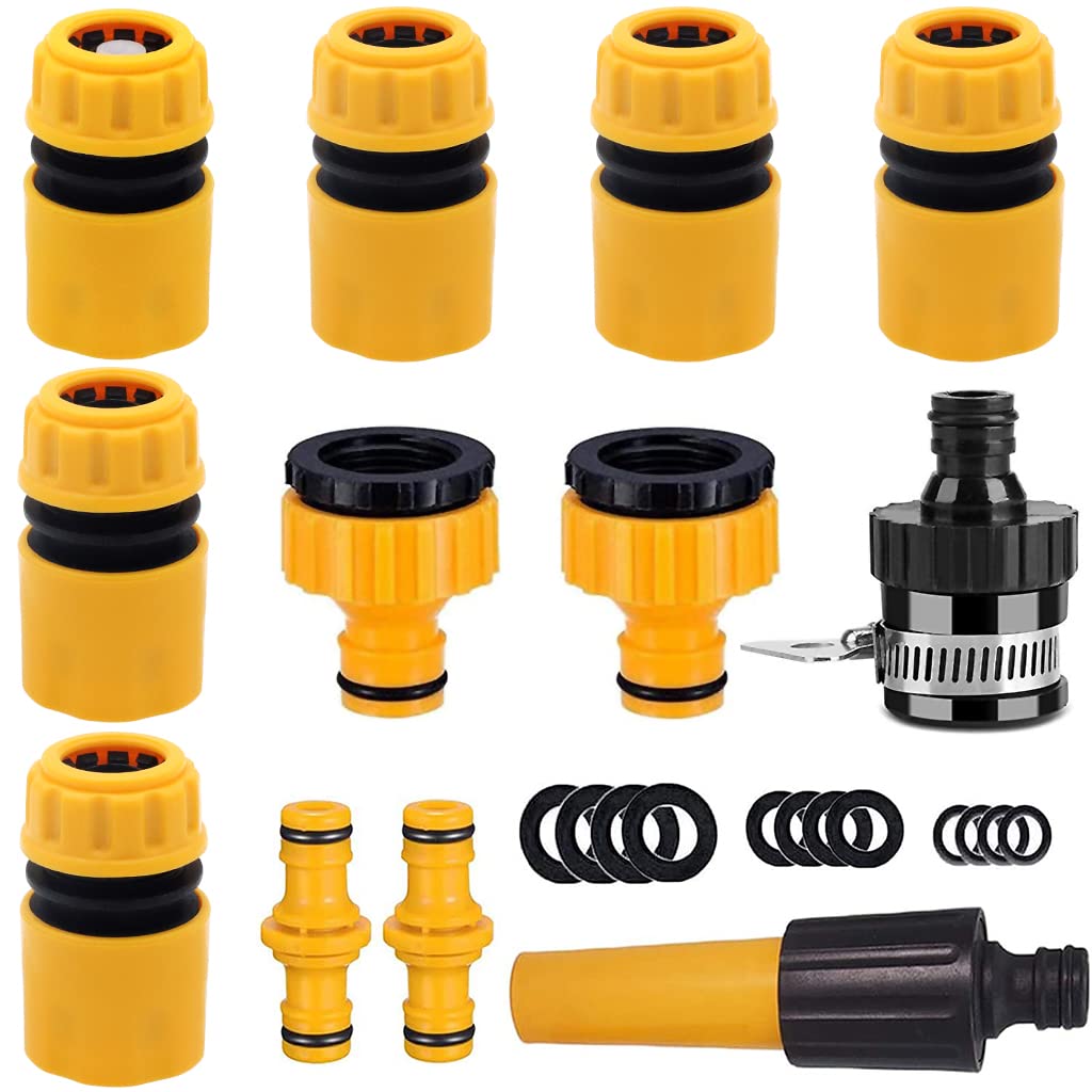 HASTHIP® 12Pcs Hose Pipe Connectors with Garden Hose Nozzle for Tap & Garden Hose, 5 Hose Quick Connector, 1 Hose Waterstop Connector, 2 Double Male & 2 Hose Connector for Car Wash Garden Irrigation