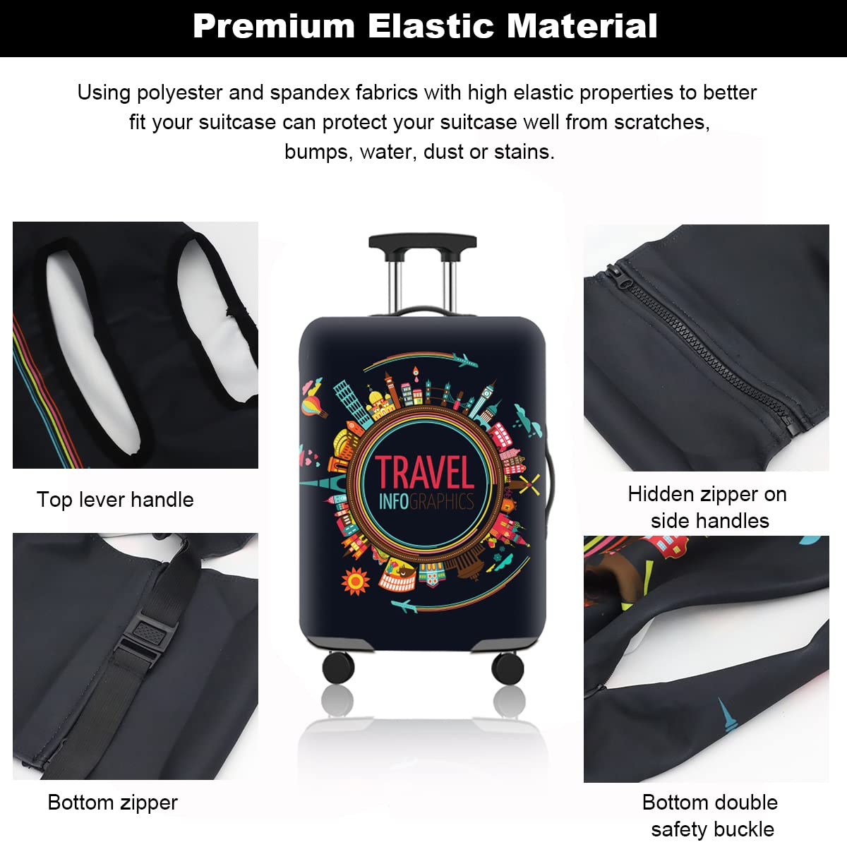 GUSTAVE Luggage Cover for 22–25 Inch Suitcase with Handle Cutouts and Bottom Zipper | HD Printed Protector for Travel