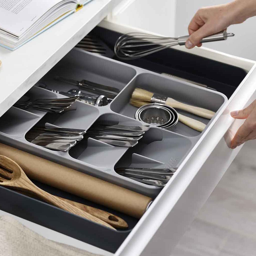 ELEPHANTBOAT Utensil Organizer for Kitchen Drawer with Expandable 49 cm Space | PP Plastic Cutlery Tray 39.5 × 28 × 5.5 cm