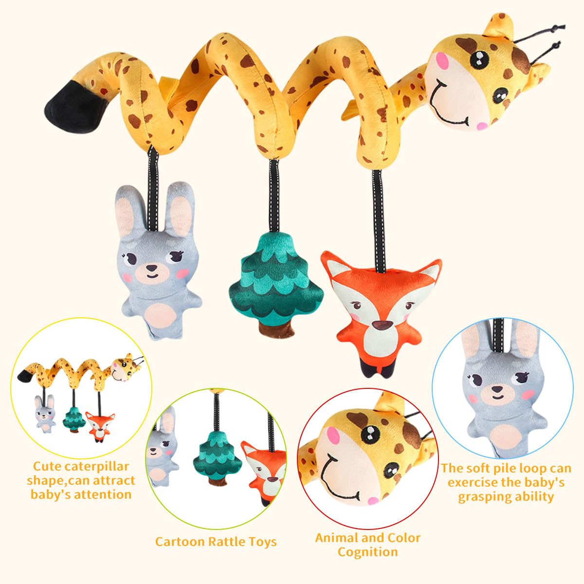 SNOWIE SOFT Giraffe Stroller Toy for Baby with Spiral Attachment and Plush Fabric | Sensory Play for 6 to 12 Months