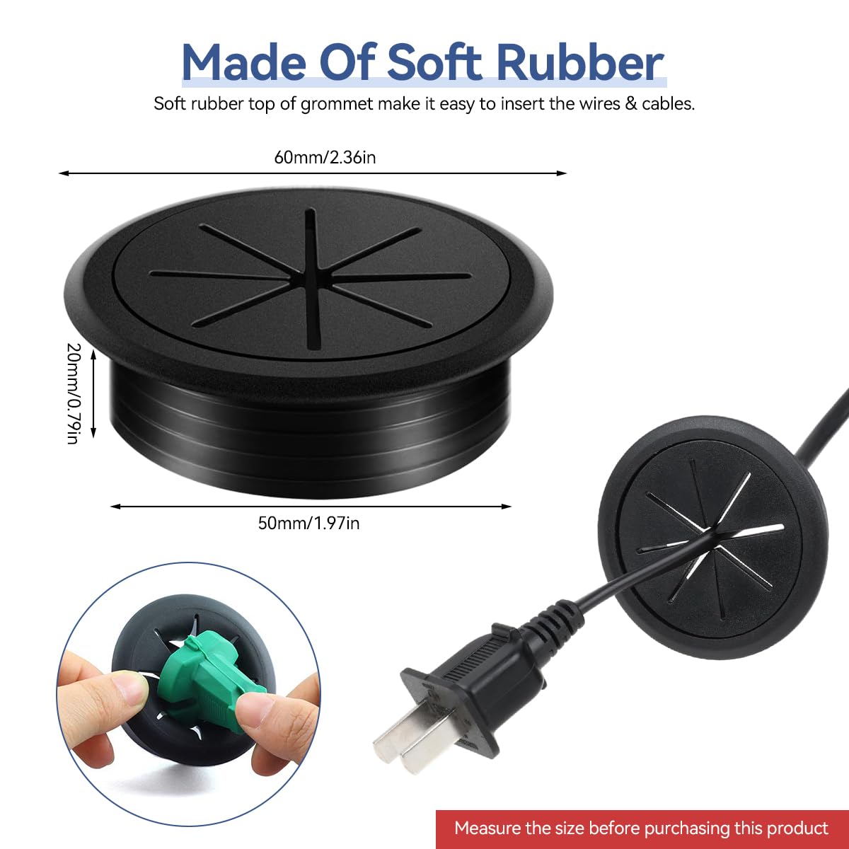 Serplex Desk Grommets for Cable Management 6 pcs 2 inch Rubber Round Covers | Office Setup