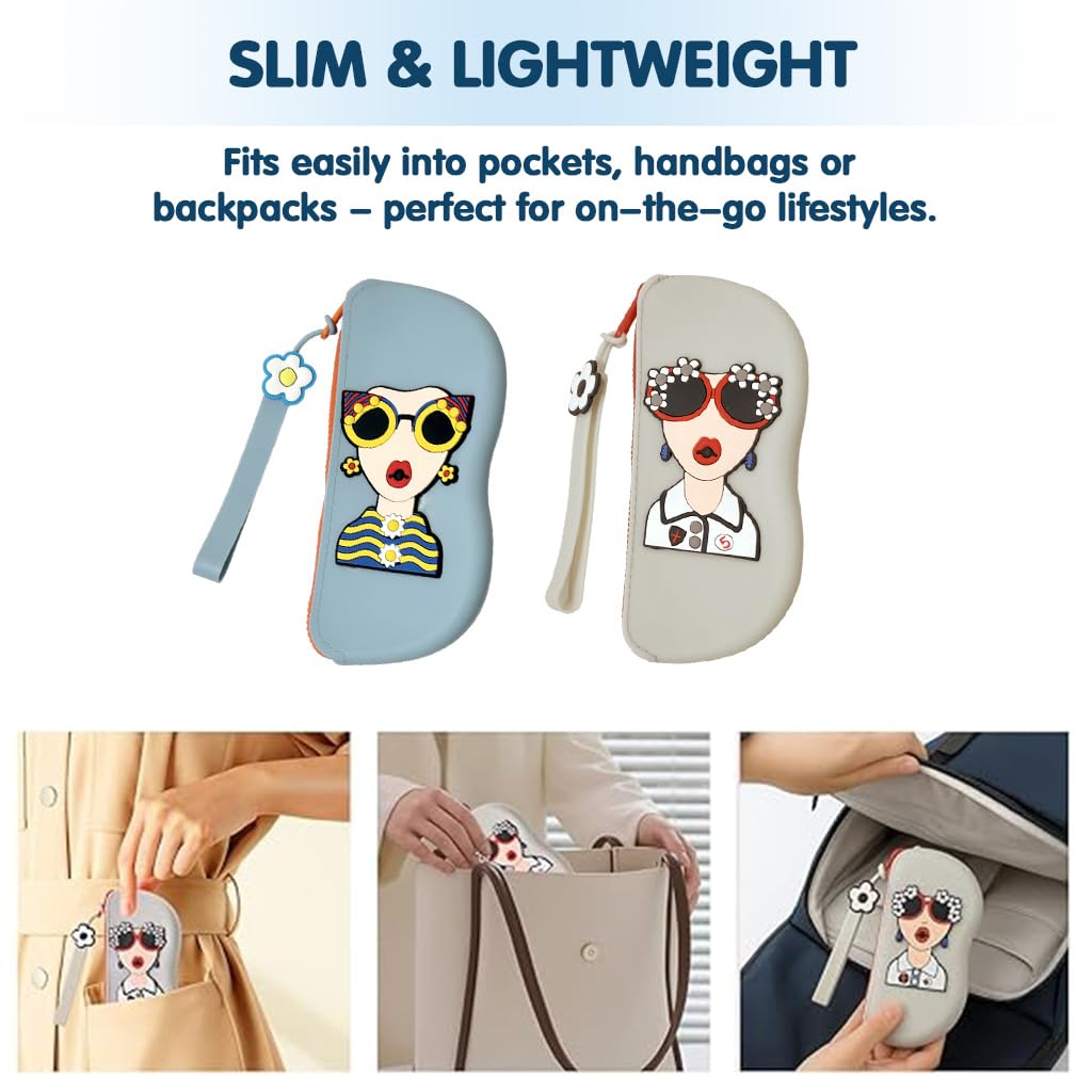 PROBEROS Sunglasses Cases Pack of 2 with Zipper Closure and Lanyard | 17x7.5cm Silicone Organizer