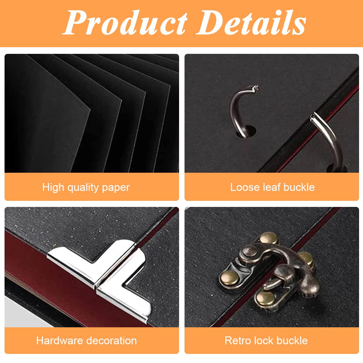 HASTHIP Romantic DIY Scrapbook Album for Weddings and Anniversaries with 30 Black Pages | Heart Shaped Cover Holds 120 7 inch Photos