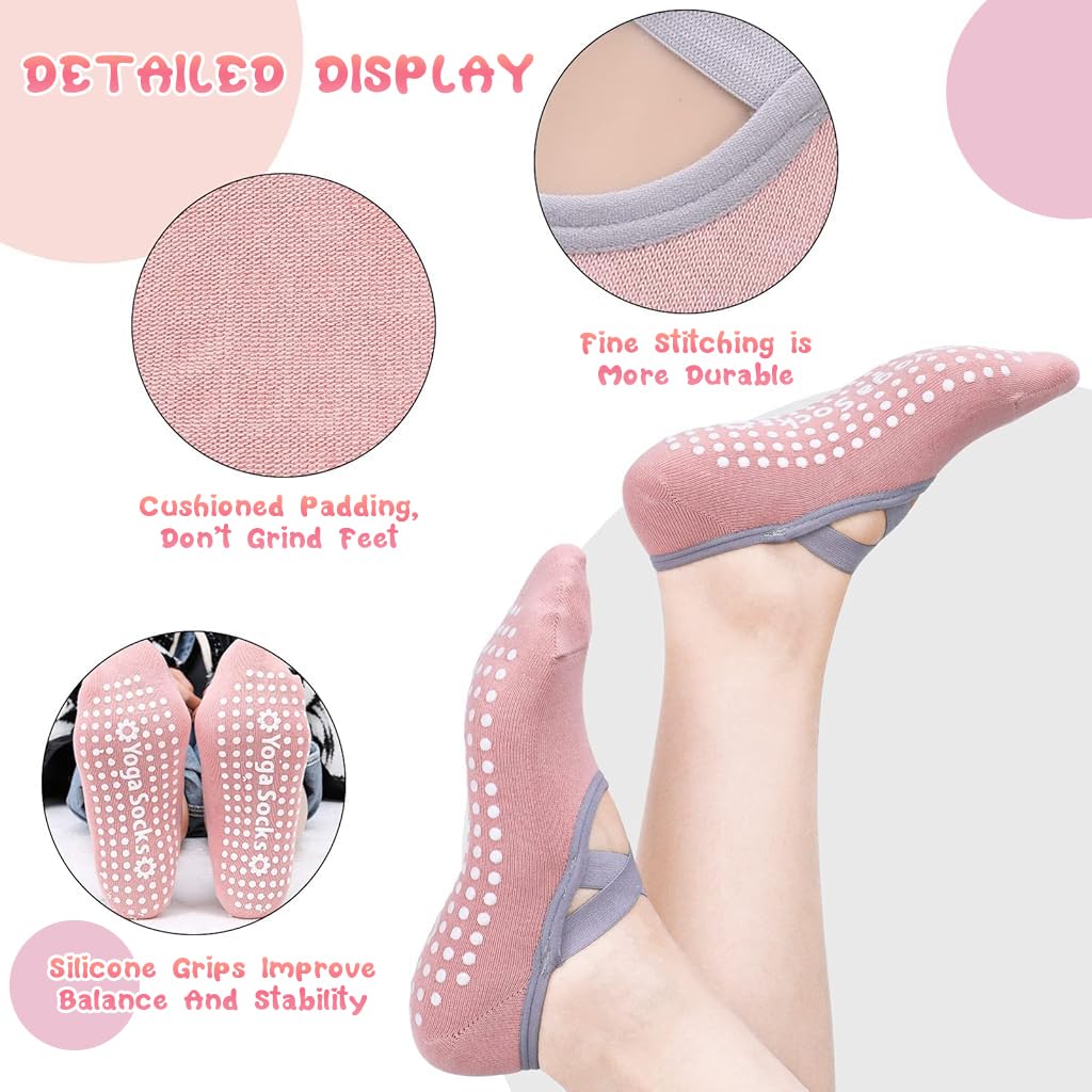 Zibuyu Yoga Socks for Home Workout and Gym featuring Non Slip Straps and Cotton Comfort