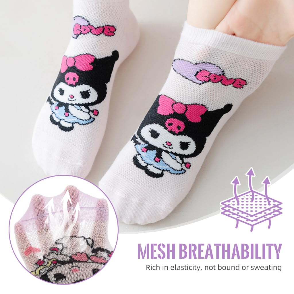 SNOWIE SOFT Kids Socks with Kuromi Cartoon Design Cotton Mesh 5 Pairs for 5–8 Years