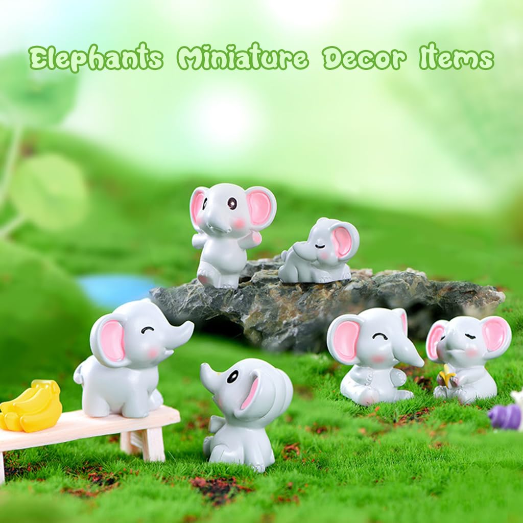 HASTHIP Elephant Miniature Decor for Garden and Flower Pots featuring 7Pcs Resin Figurines | Cute Desk and Dollhouse Decorations