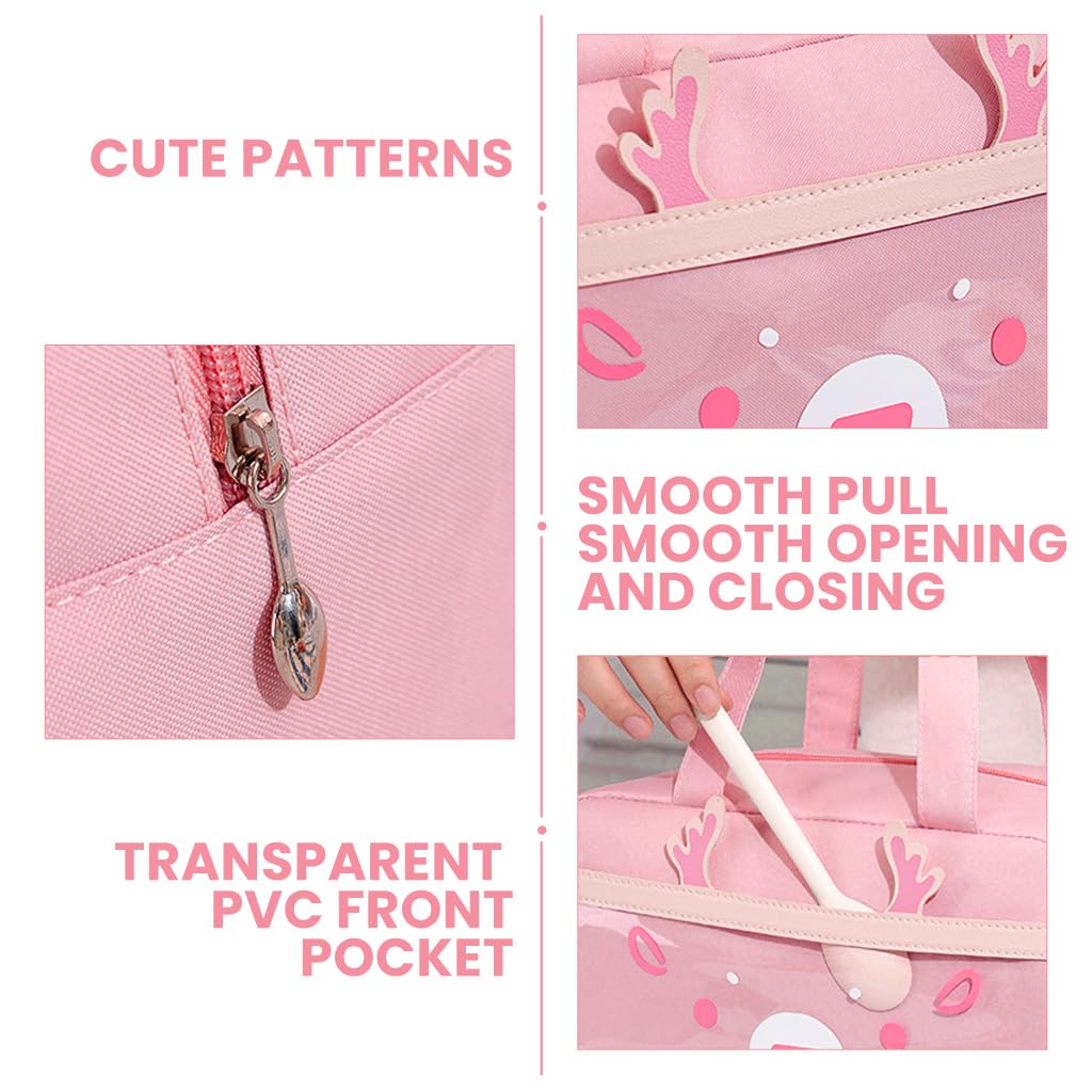 Zibuyu Insulated Lunch Bag for School and Travel with Thermal Lining 23×14×24.5 cm | Pink Reindeer Design