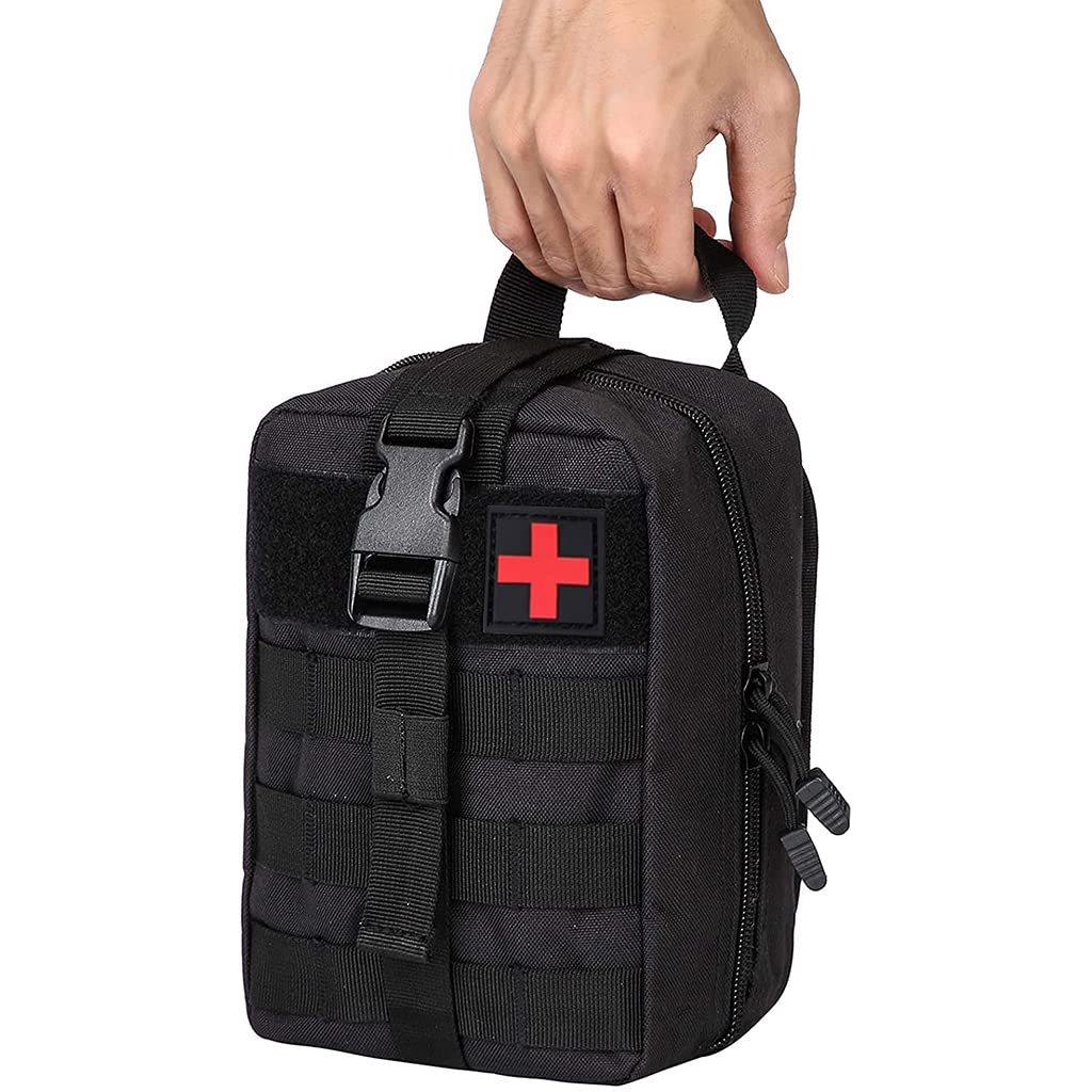 PROBEROS First Aid Box for Travel and Outdoor Use with 20.5x15x10cm Folding Interior | Black Oxford Cloth