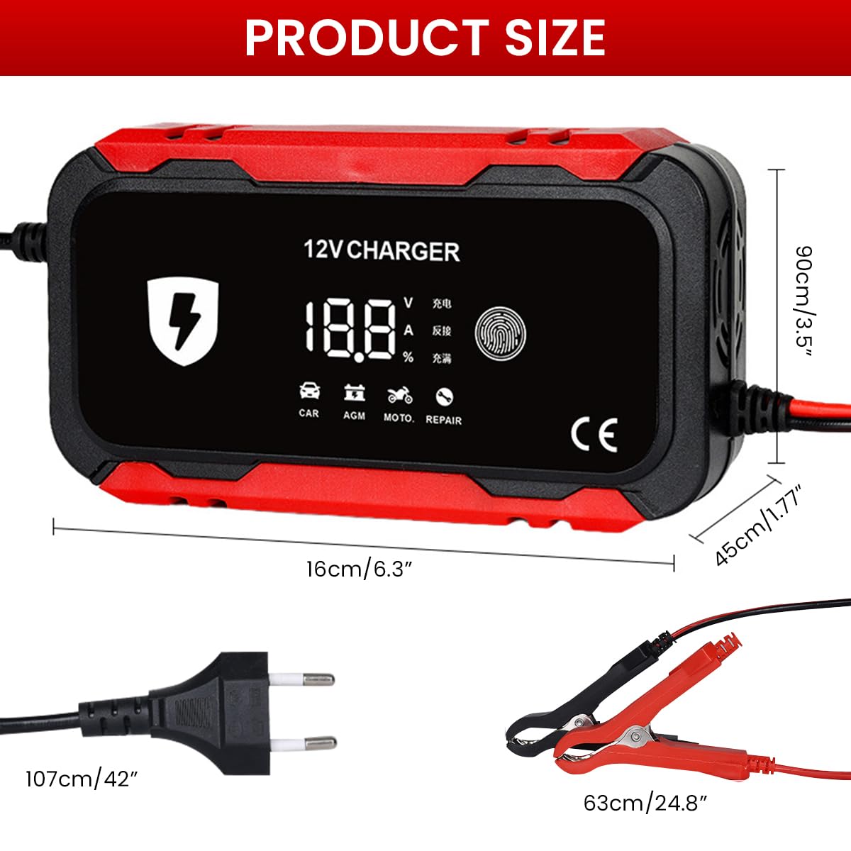 STHIRA Car Battery Charger for Cars Motorcycles and Boats with 12V 6A Smart Pulse Maintenance | Touch Screen LCD Display