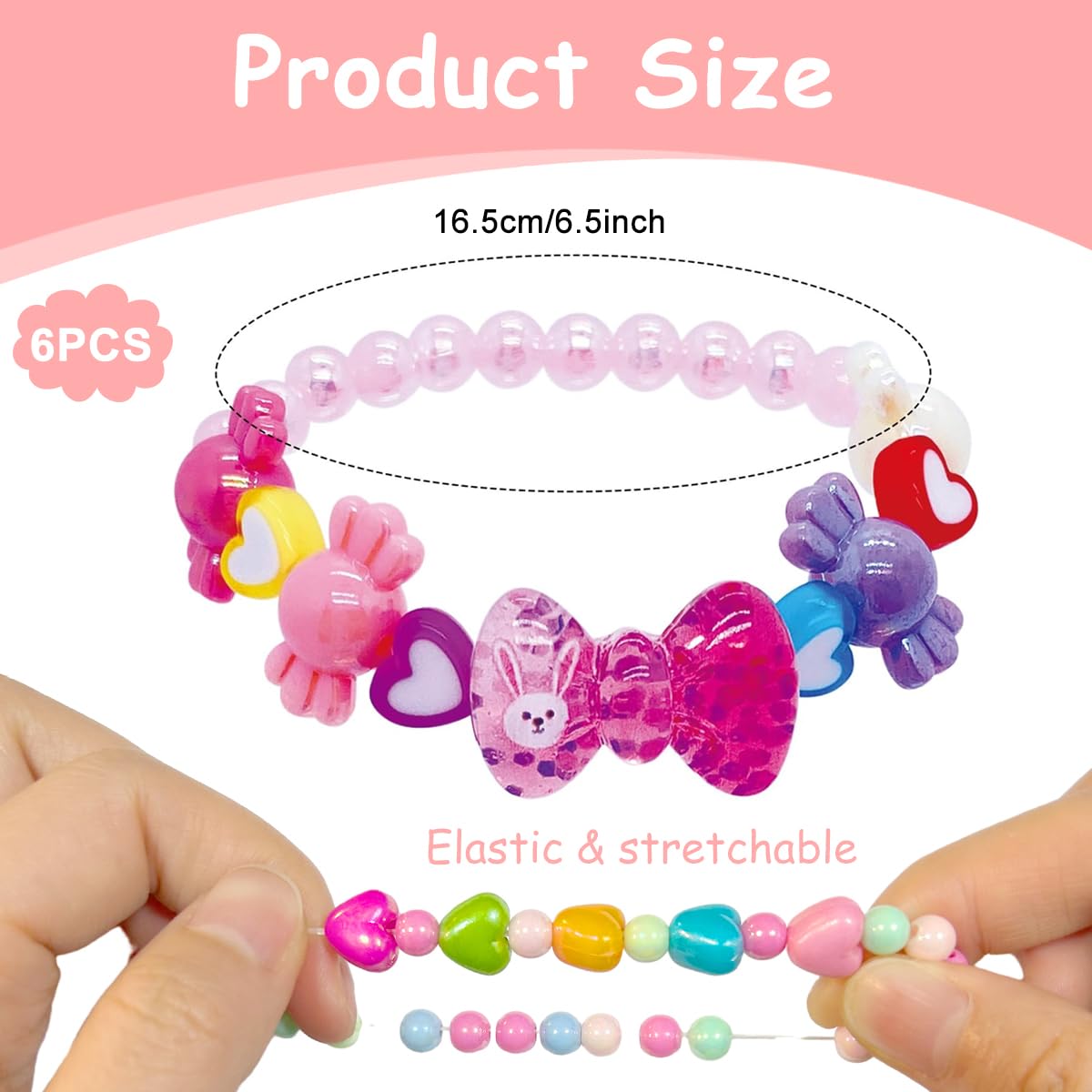 SANNIDHI 6Pcs Beads Bracelet for Girls Kids Friendship Bracelet Cute Beaded Bracelets Set Girls Toddler Costume Jewelry Party Pretend Play Birthday Christmas Gifts