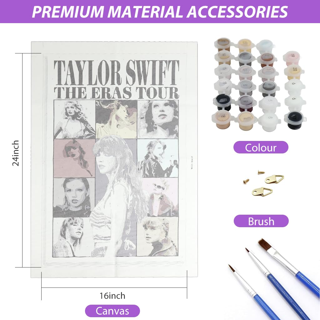 HASTHIP Taylor Swift Paint by Numbers Kit for Adults with Acrylic Paints 16x24 inch | DIY Wall Art Gift