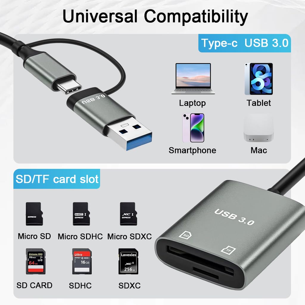 ZORBES USB 3.0 OTG Card Reader with Dual USB and Type C Connectors for SD and TF Cards | High-Speed Data Transfer for Android and Laptop