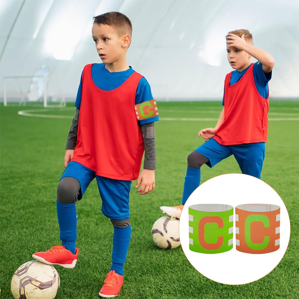 Proberos Football Captain Armband Pack of 2 for Team Leaders with Stretchy C Design | Green and Orange