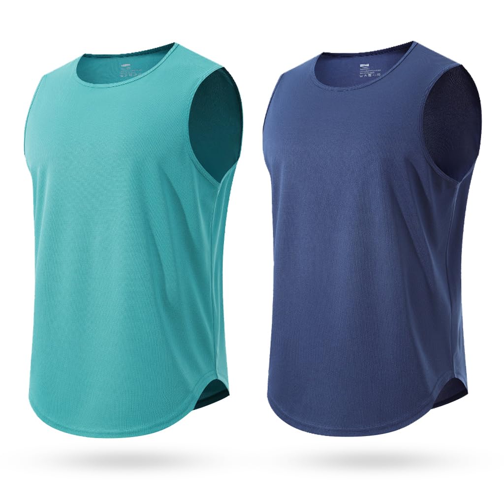 PROBEROS Mens Tank Top for Workout and Yoga with Quick Dry Fabric and 74cm Length | Set of 2