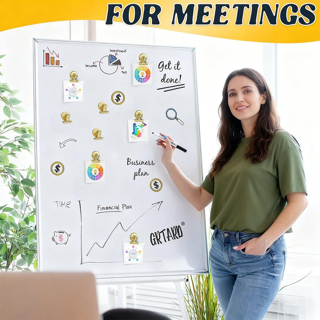 HASTHIP Magnetic Clips for Fridge and Whiteboard with Strong Magnet 10Pcs Golden Metal Set