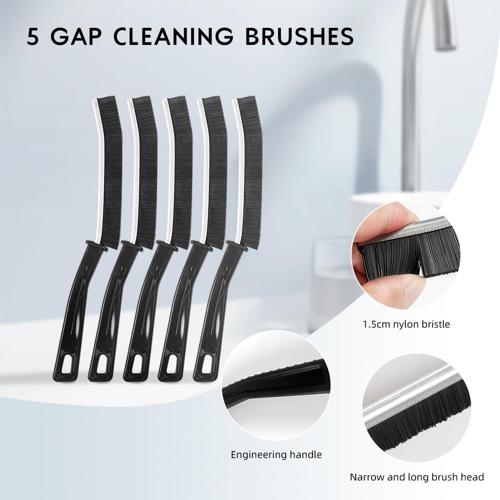 ZIBUYU® 5Pcs Crevice Cleaning Brush Nylon Hard Bristle Seam Cleaning Brush Grout Brush 9 Inches Detail Brush with PP Handle Utility Narrow Brushes for Tiles, Window, Wall Crevices, Kitchen Sink