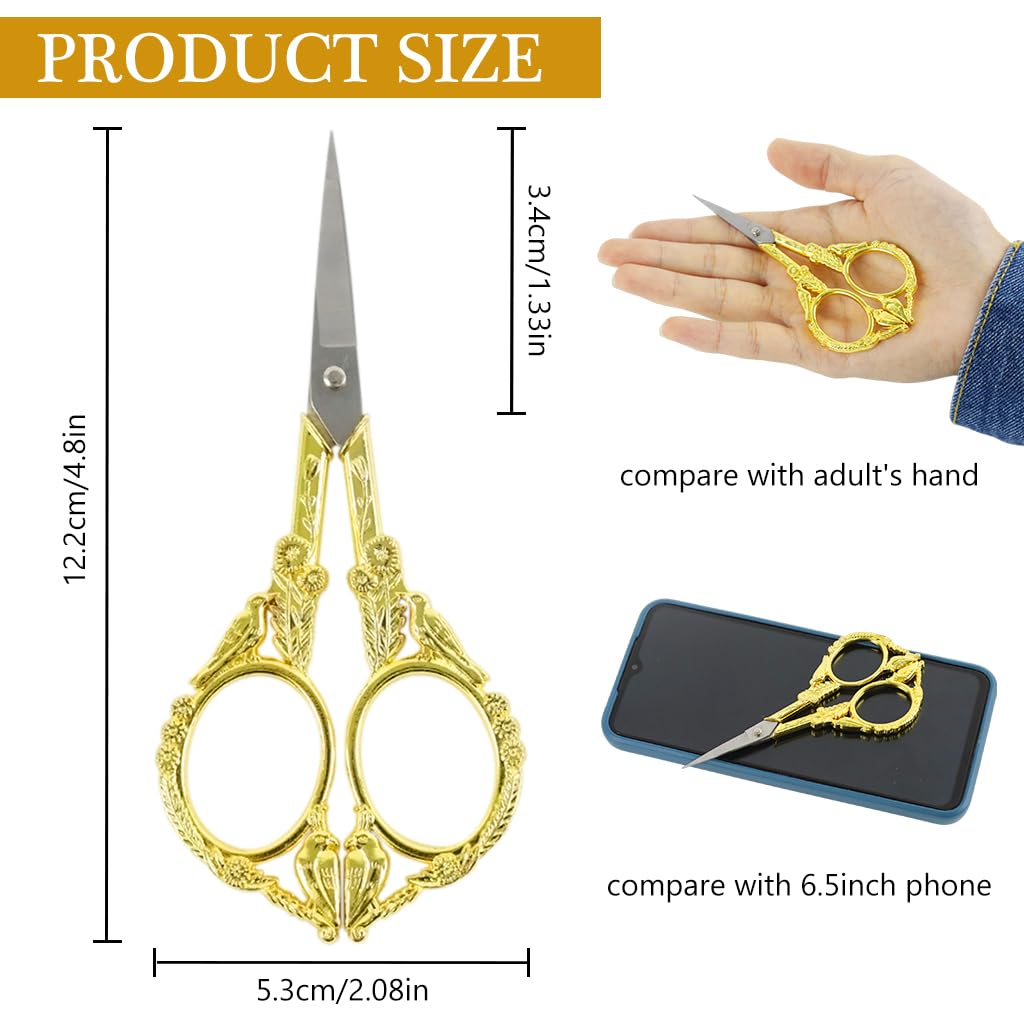 HASTHIP® Sewing Scissors Tailor Scissors Stainless Steel Scissors Aesthetic Golden Carving Handle Pointy Tip Scissors for DIY Crafting, Sewing, Crocheting, Need Knitting