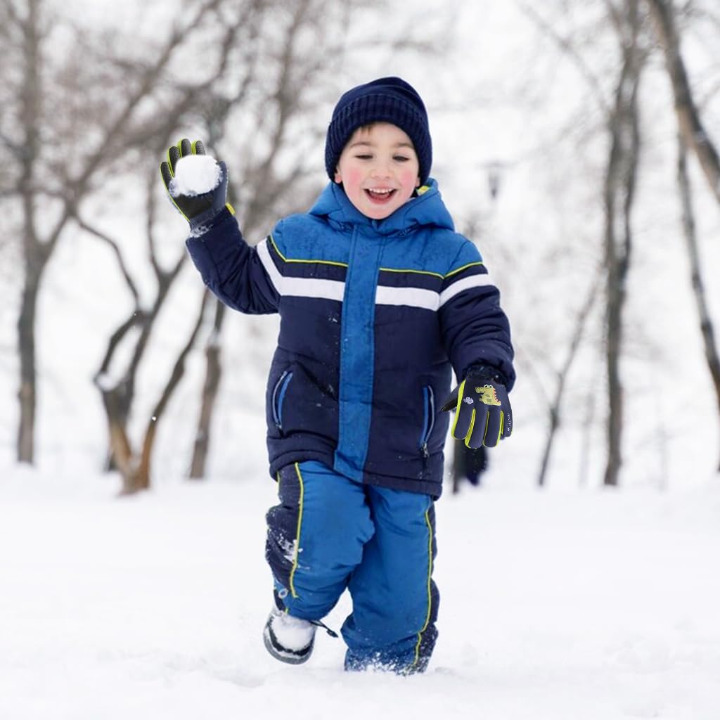 PATPAT Kids Winter Ski Gloves for Outdoor Play with Waterproof PU and Fleece Lining | Blue for Ages 8-12