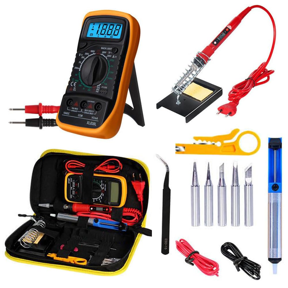 Serplex® 80W Soldering Iron Multimeter Kit Temperature Adjustable Electric Soldering Iron Pen Set with Soldering Iron Tip, Solder Wire, Stand, Desoldering Pump, Welding Tool