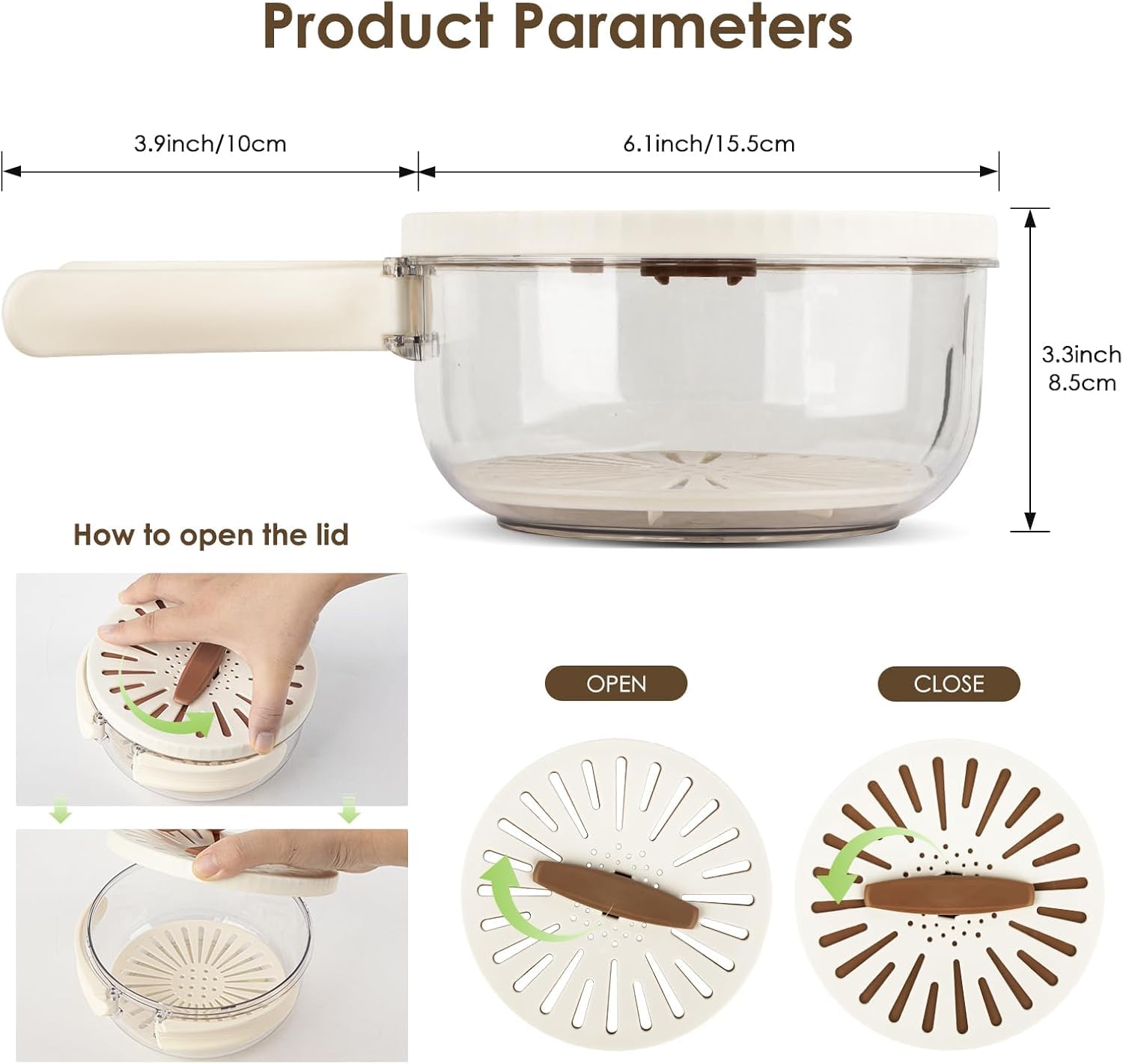 Supvox® Kitchen Salad Bowl with Lockable Drainer Lid & Removable Drainer Tray Unique Folding Handle Design Freezer Safe Kitchen Multipurpose Drain Basket for Vegetable, Fruit, Pasta