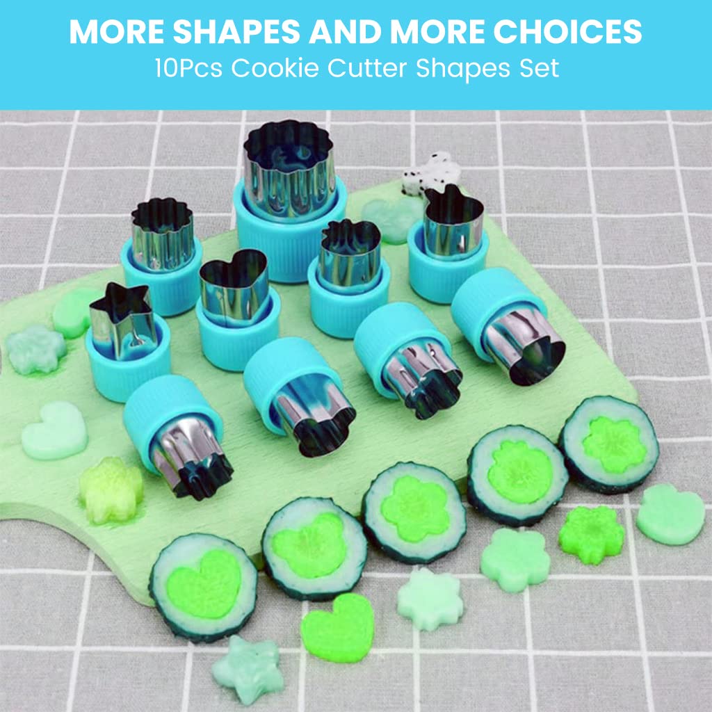 ELEPHANTBOAT Cookie Cutter Set for Baking with Thick PP Handle and 10 Shapes | Blue Stainless Steel