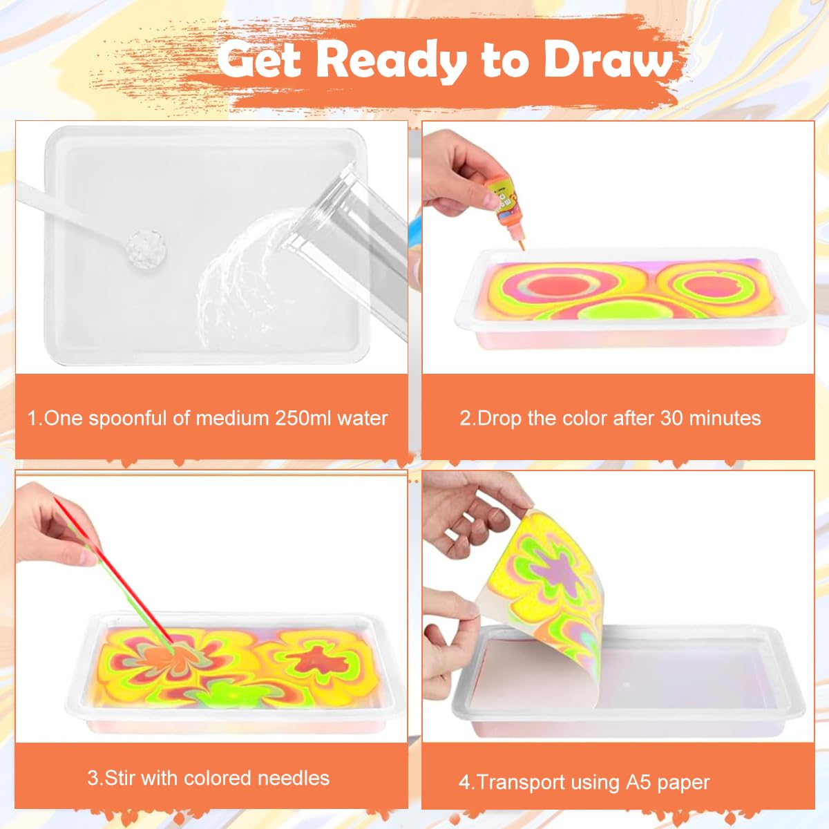 PATPAT Water Marbling Paint Kit for Kids Arts and Crafts | Creative Birthday Gift for Ages 3+