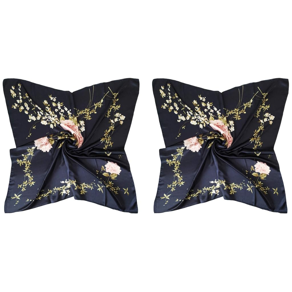 PALAY Scarf Square for Women featuring 35 x 35 in design and satin silk like navy blue style