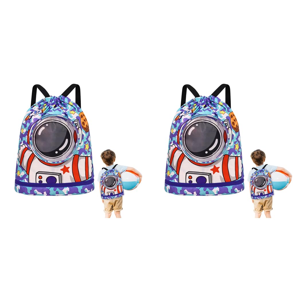 Proberos Swimming Bag for Kids 32.5x39cm with EVA Waterproof Pouch | Cartoon Print Backpack