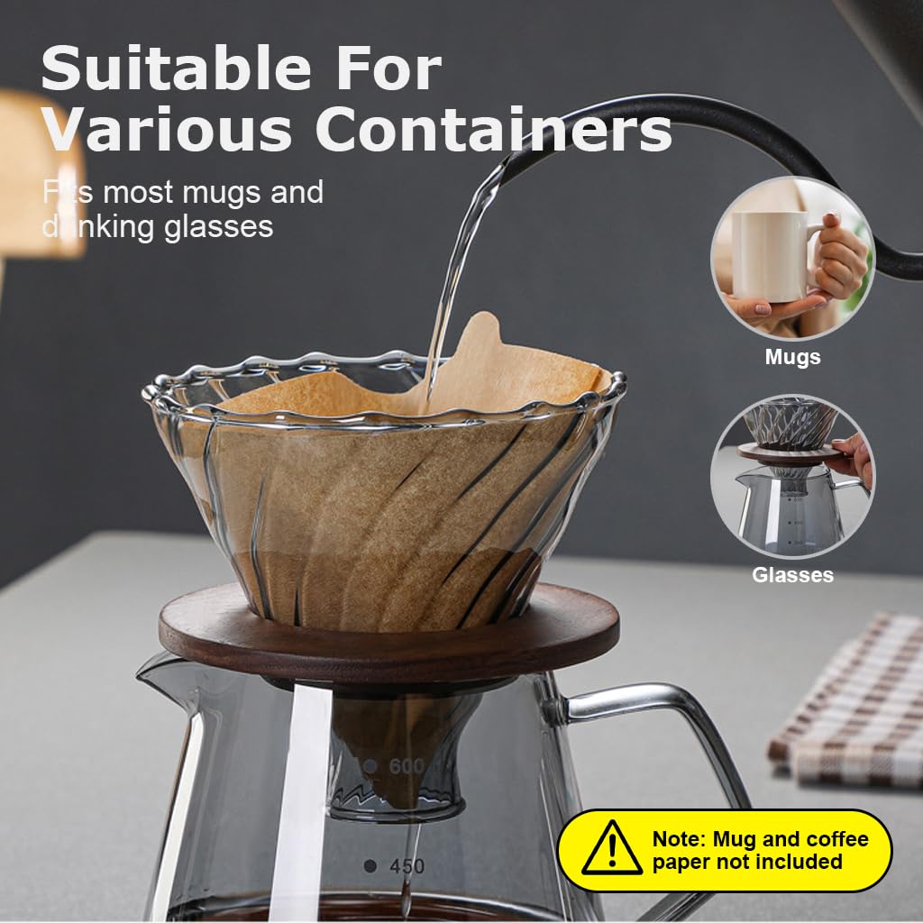 Supvox Glass Coffee Dripper with Spiral Ridges and Bamboo Stand | 2PCS High Borosilicate Set