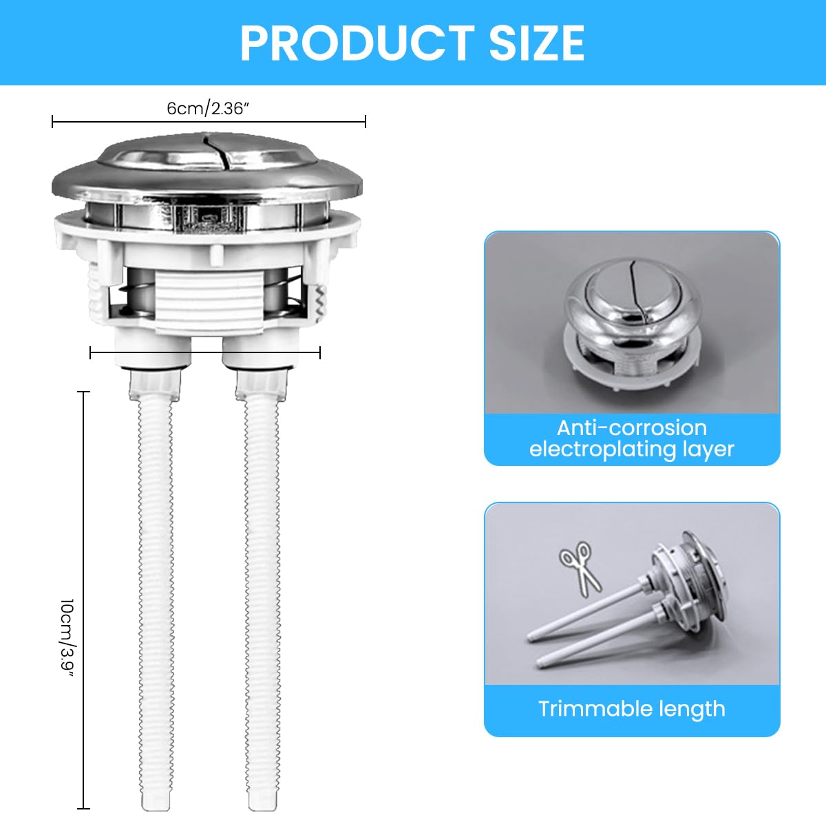 HASTHIP Dual Flush Toilet Button for 48mm 58mm Hole featuring Water Saving Design | Silver