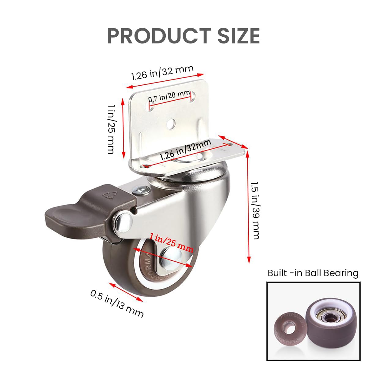HASTHIP L Shaped Caster Wheels for Furniture with 360 Degree Swivel Plate and TPE Rubber Set of 4 1 inch Load 200 lbs