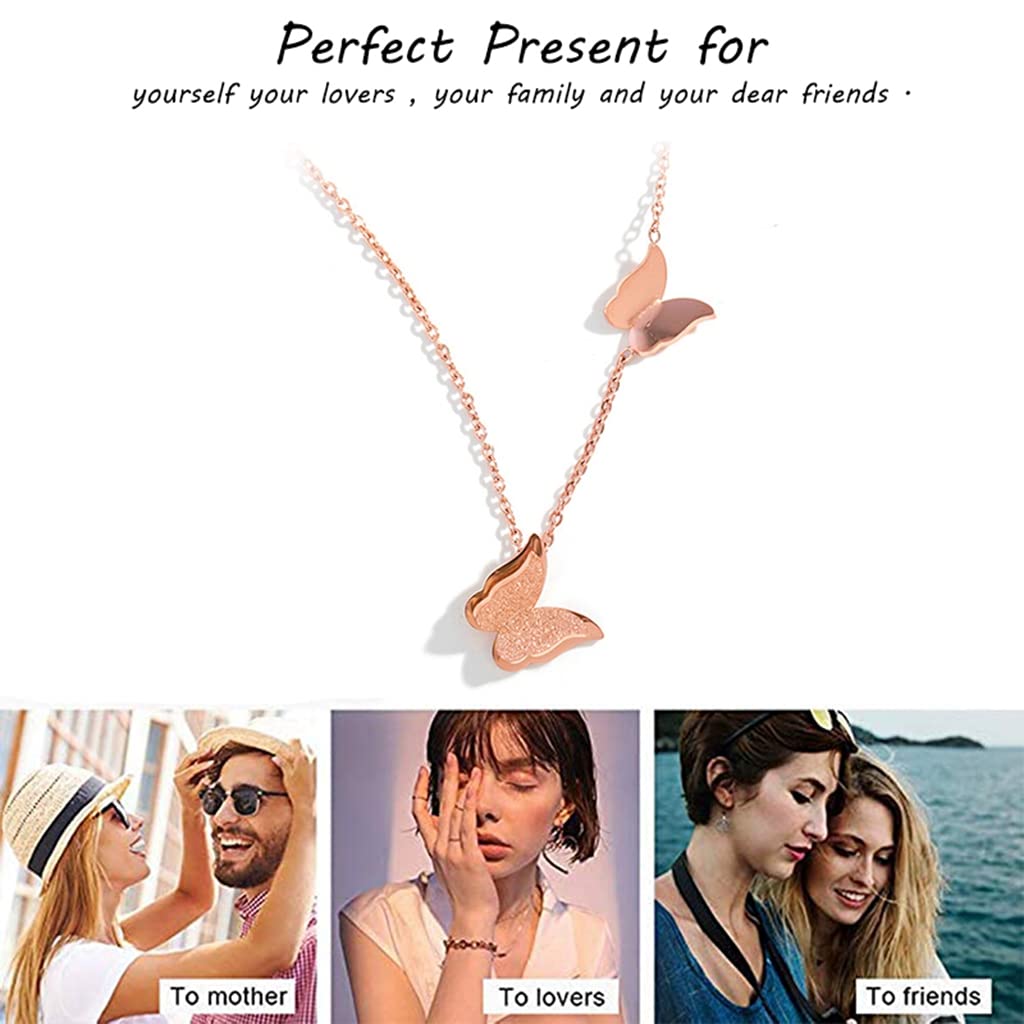 Venzina Necklace for Women featuring 16–18 in Adjustable Thin Chain Butterfly Pendant | Rose Gold Alloy Gift for Girls