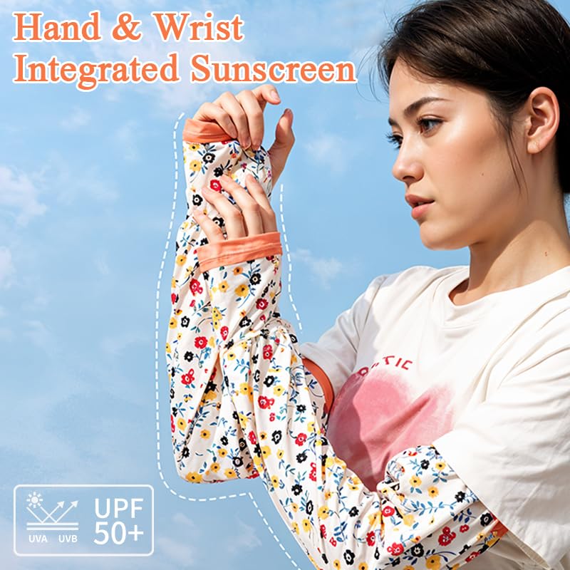 SANNIDHI Arm Sleeves for Women with Thumb Hole and Anti Slip Cuff | 2 Pairs UV Sun Protection