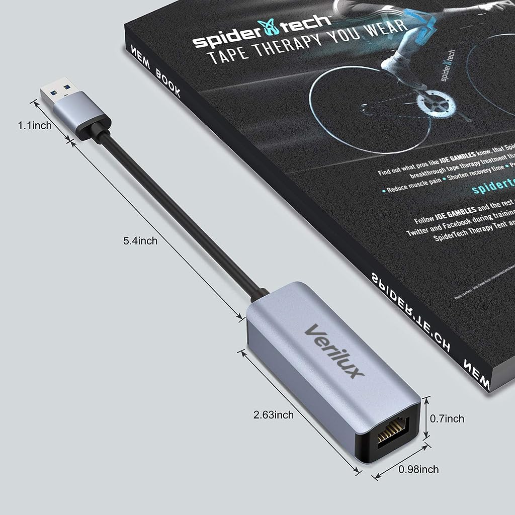 Verilux USB to Ethernet Adapter with USB 3.0 Gigabit RJ45 Connection for Laptops and PCs