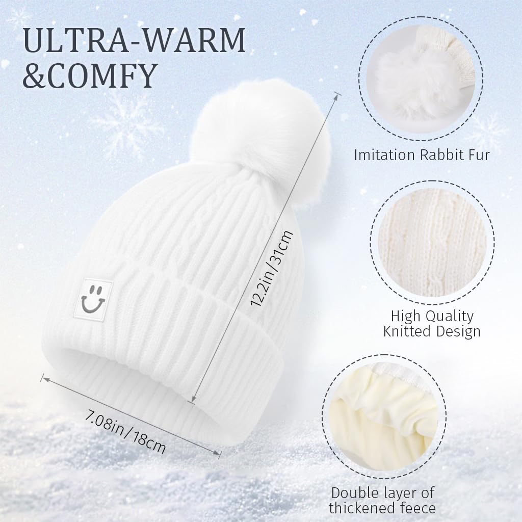 Zibuyu Winter Caps for Women with Thick Wool Yarn and Pom Pom | Warm Ear Coverage Beanie