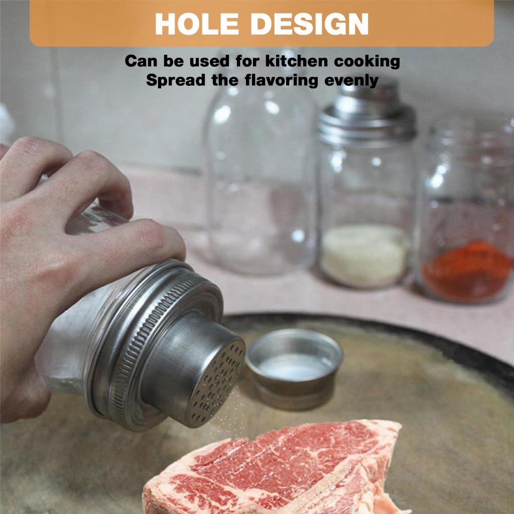 Supvox Spice Shaker Lids for Mini Mason Jars 2.9 in featuring Sifter Holes & Cover | Stainless Steel Caps for Spices, Glitter and Bath Salts