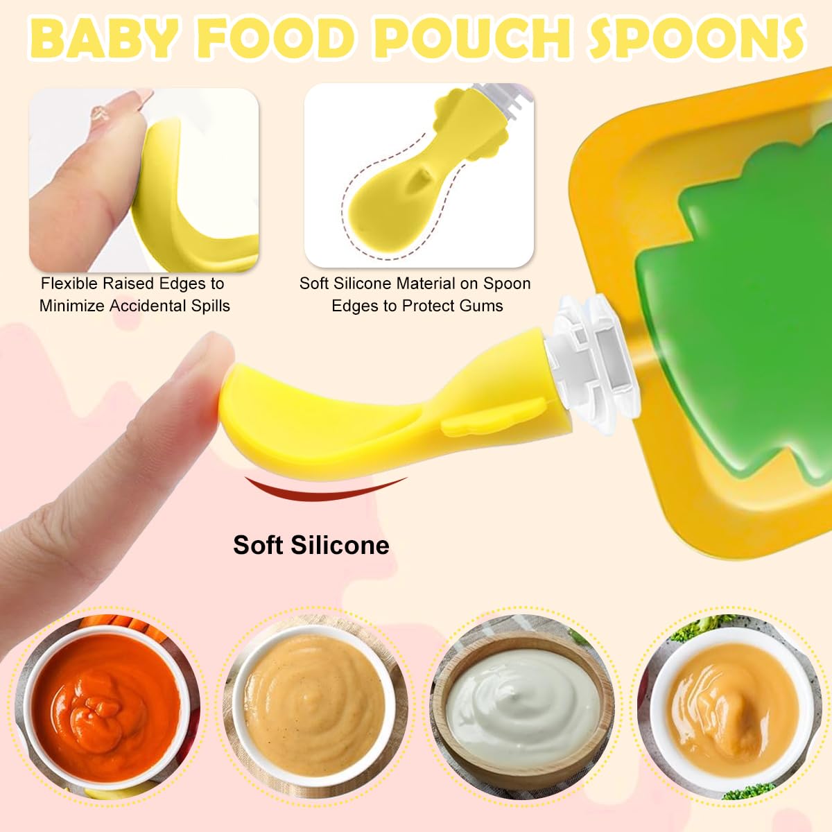 SNOWIE SOFT Baby Feeding Spoons for Puree Pouches with Storage Case | BPA Free Silicone