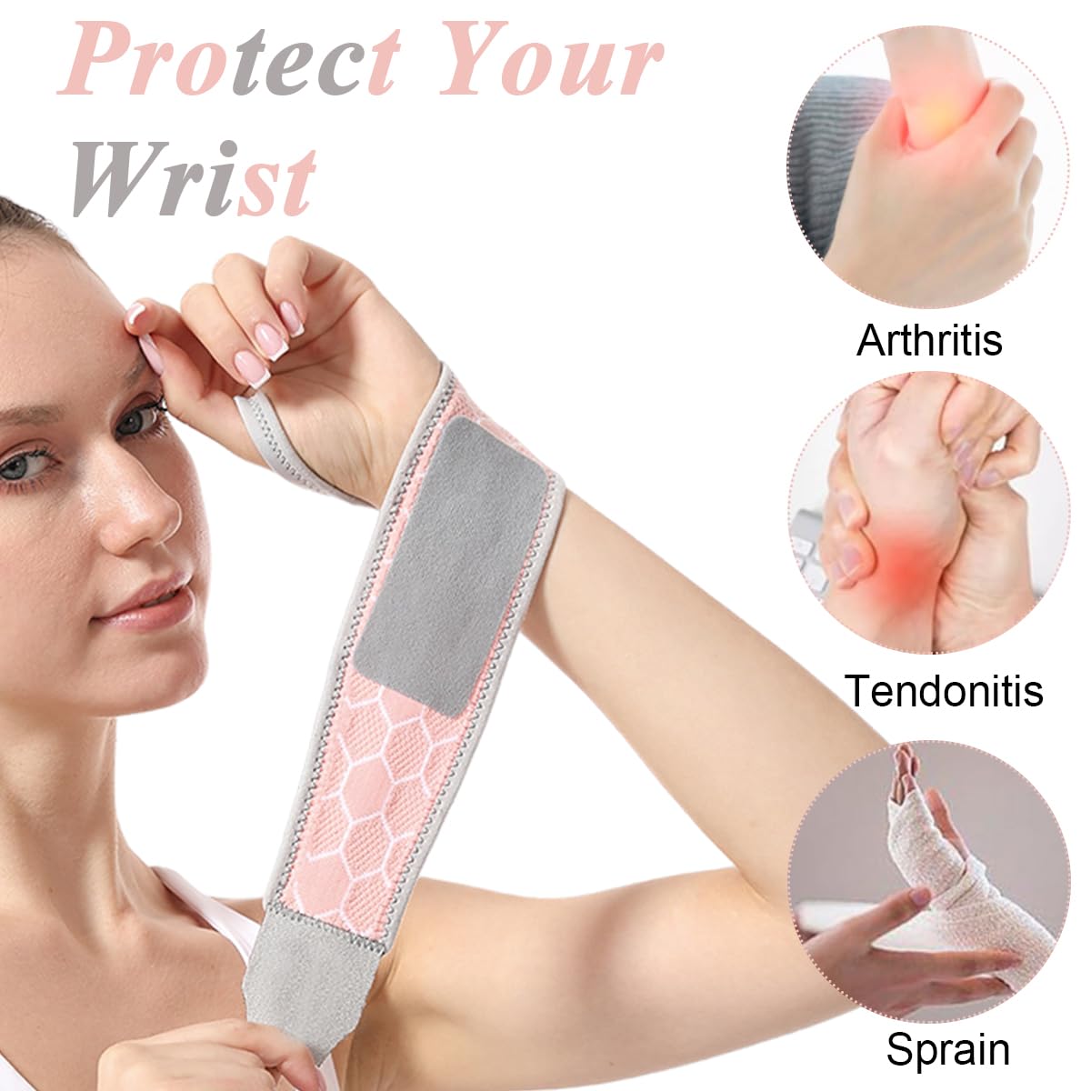 HANNEA Wrist Brace for Carpal Tunnel and Fitness featuring Thumb Loop and Adjustable Strap | Pink Polyester Support for Both Hands