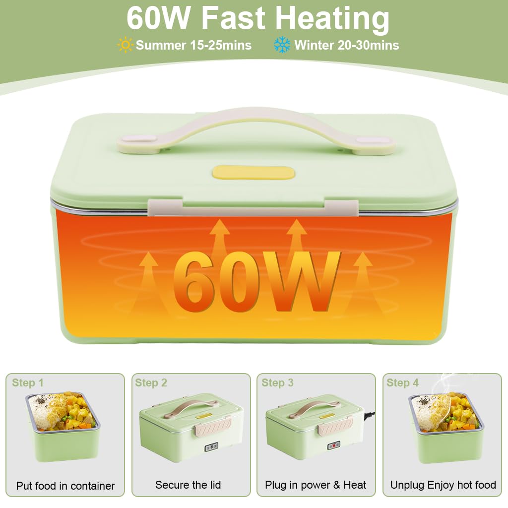 Supvox Electric Lunch Box for Car and Home with 1.8L Stainless Steel Bowl featuring Dual Layer Heat Circulation | Portable Food Warmer for Office and Travel