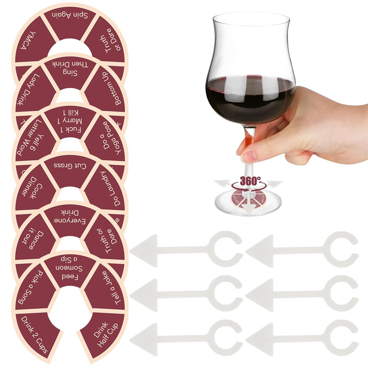 HASTHIP Wine Glass Spinner Game for Party Gatherings with 6Pcs Base-Attached Wheels | Fun Ice-Breaking Drinking Game for Adults