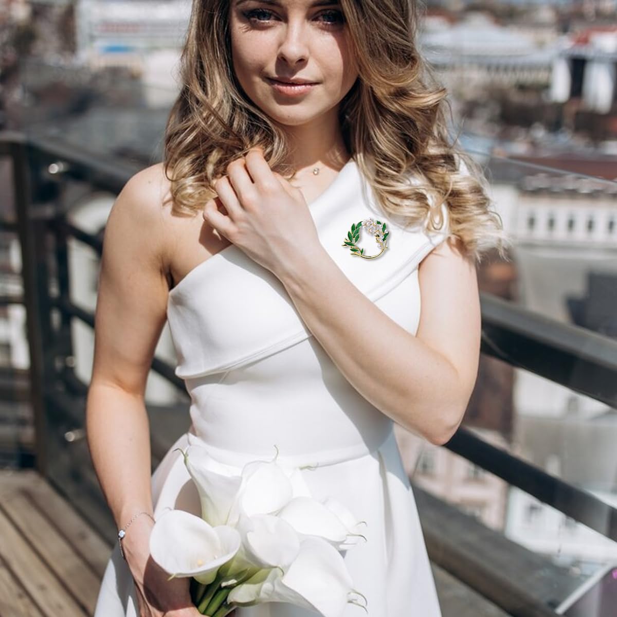 Venzina Brooch Pin for Women Blazer, Dress, Shirt Stylish Brooches Pin for Women and Girls Enamel Alloy Gardenia Brooch Safety Pins for Women Brooch for Wedding, Saree, Shawl, Sweater, Dress - 1