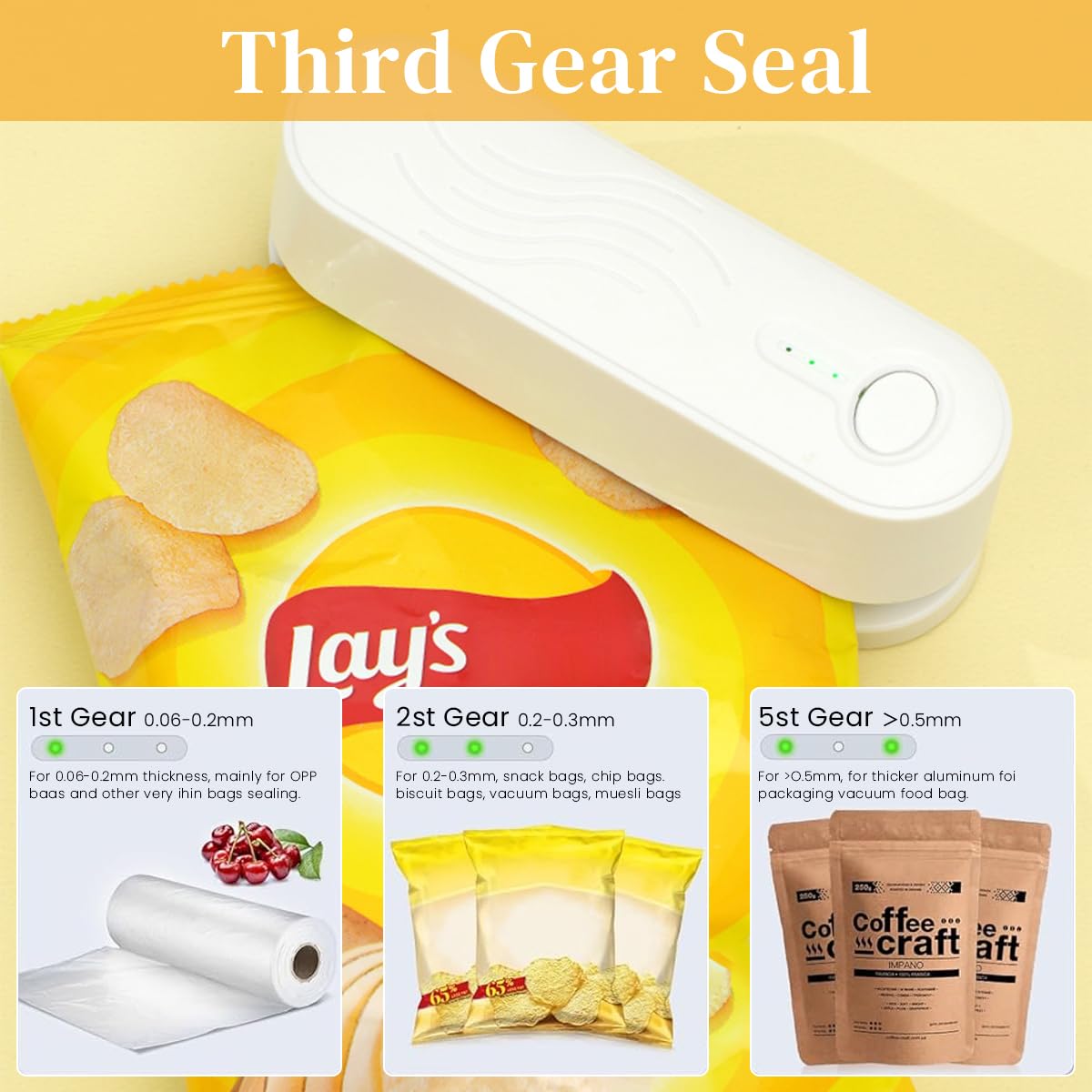 Supvox® USB Food Bag Sealer Small  Hot Bond Sealer 1200mAh Electric USB Rechargeable Bag Sealer Snack Bag Sealer with 3 Modes Plastic Bag Sealing Machine