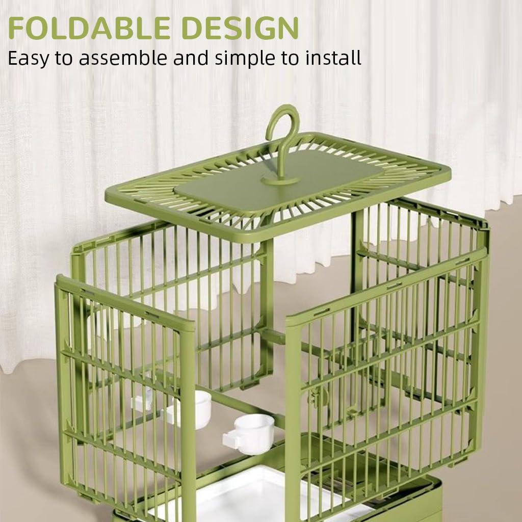 Qpets Foldable Travel Bird Cage for Small Birds with Perch Food Tray and Water Cup | Portable Quick Setup Carrier