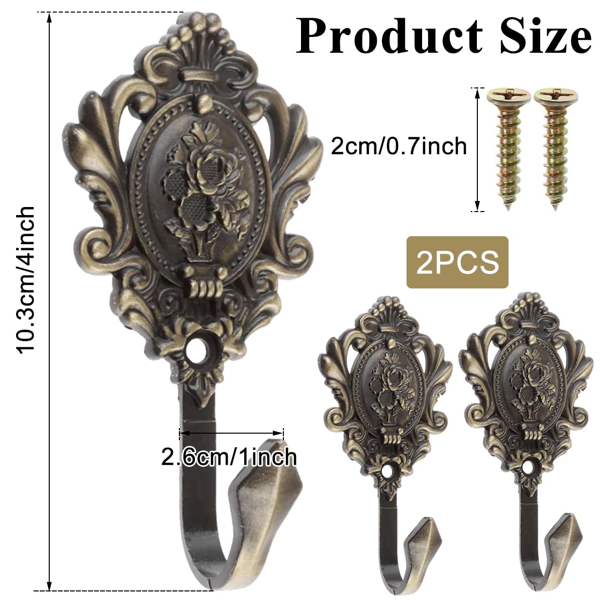 HASTHIP® 2Pcs Vintage Zinc Alloy Wall Hooks, Decorative Carved Design, Multipurpose Hooks, Used to Hang Clothes, Bags, Coats, Curtain Hold Backs and Keys (Antique Cyan)