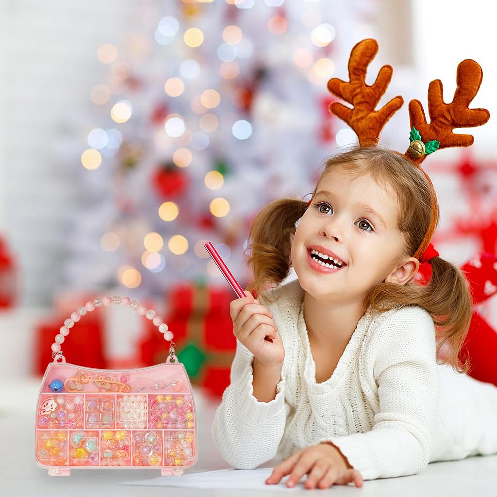 PATPAT Kids Jewelry Making Gift Set for DIY Bracelet and Necklace Crafting with 211 pcs Beads Kit | Handbag Case for Creative Play