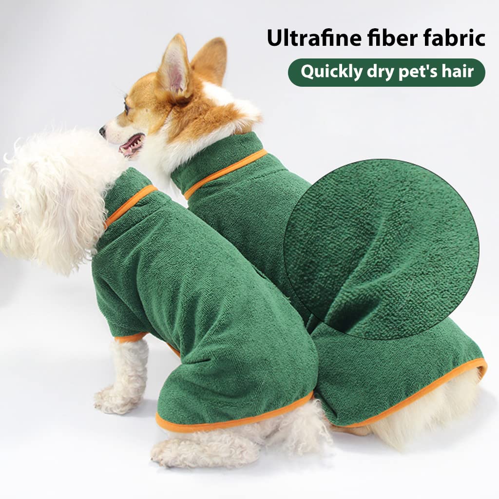 Qpets Dog Bath Towel for Quick Drying with Adjustable Velcro and 51–60cm Size L | Green Microfiber Coat