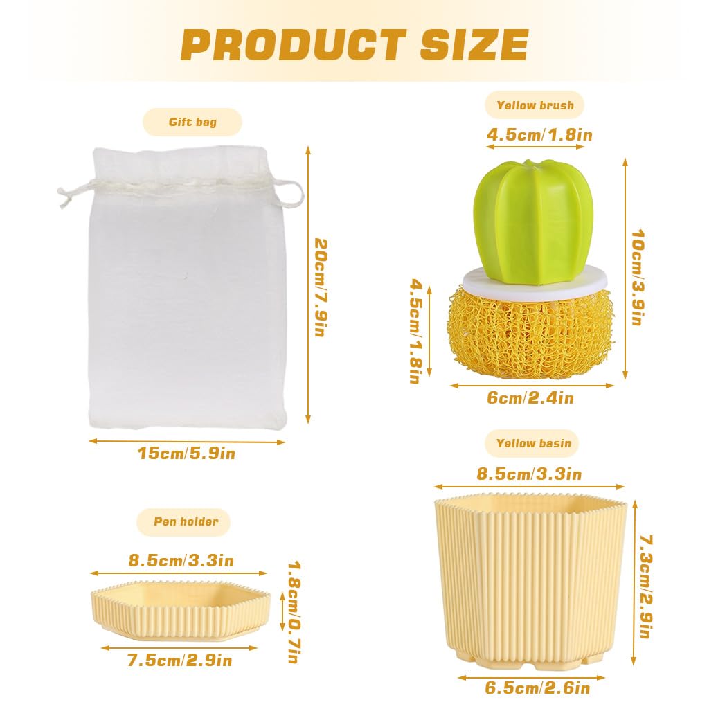 Supvox Kitchen Pot Cleaning Brush with Cactus Handle and Drip Tray | Non Abrasive PP Scrubber