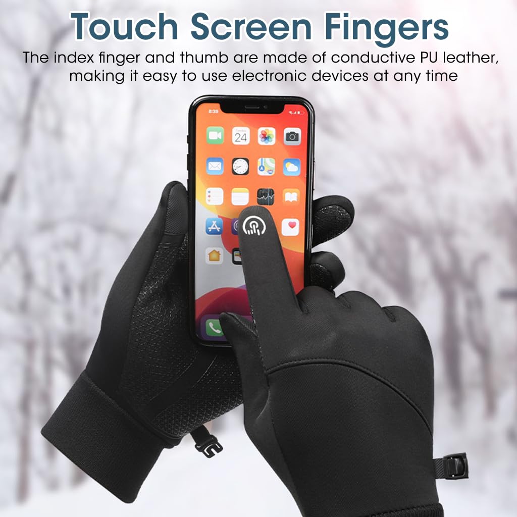 PROBEROS Winter Cycling Gloves for Outdoor Riding with Anti Slip Palm 24.5cm Fit | Black Waterproof Warm Touchscreen Design