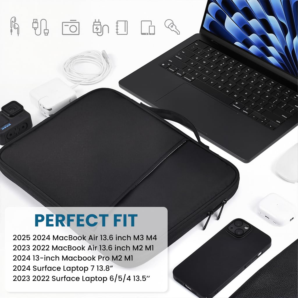 ZORBES Laptop Sleeve Case for 13.6 in MacBook Air featuring Dual Mesh Pockets and Waterproof Nylon