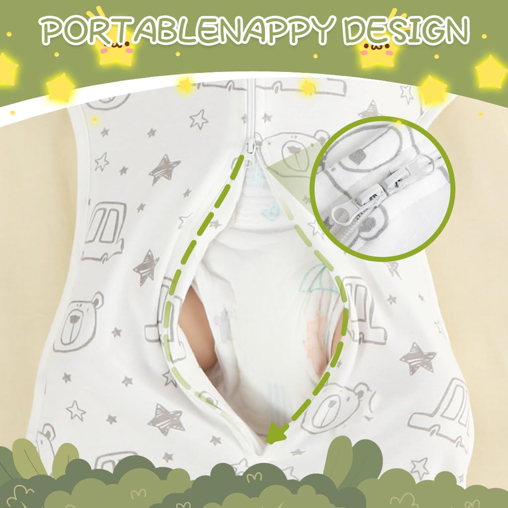 SNOWIE SOFT Baby Swaddles for Newborns with 2 Way Zipping Design and 66cm Cotton Wrap | 0 3 Months Sleep Sack